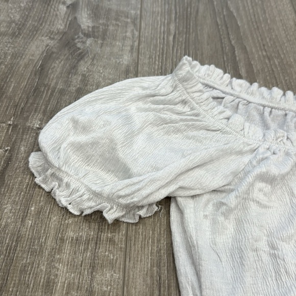 Off The Shoulder Crop Top Puff Short Sleeve Casual Ruched Shirt - Picture 4 of 8